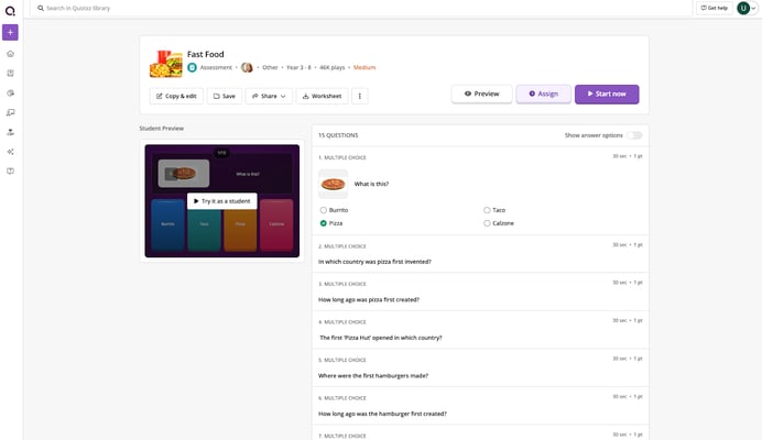Quizizz quiz template for gamified study